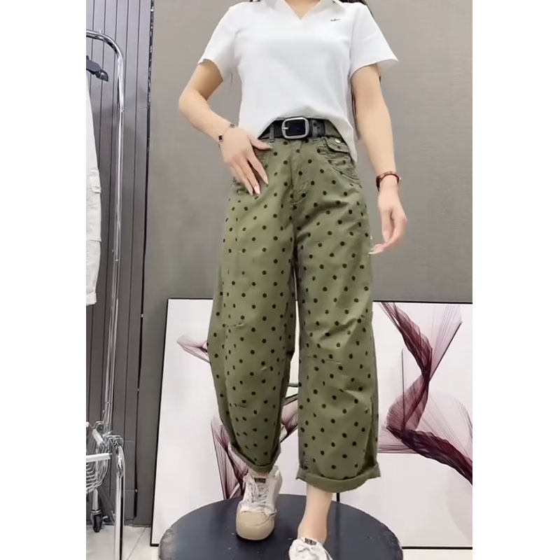 高腰时尚休闲九分波点气球裤女裤