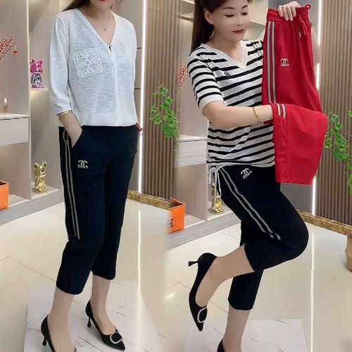 高腰时尚休闲七分裤弹力女裤