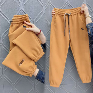 新款 宽松显瘦休闲裤 糖果色加绒卫裤 束脚运动裤 高腰百搭九分裤 冬季