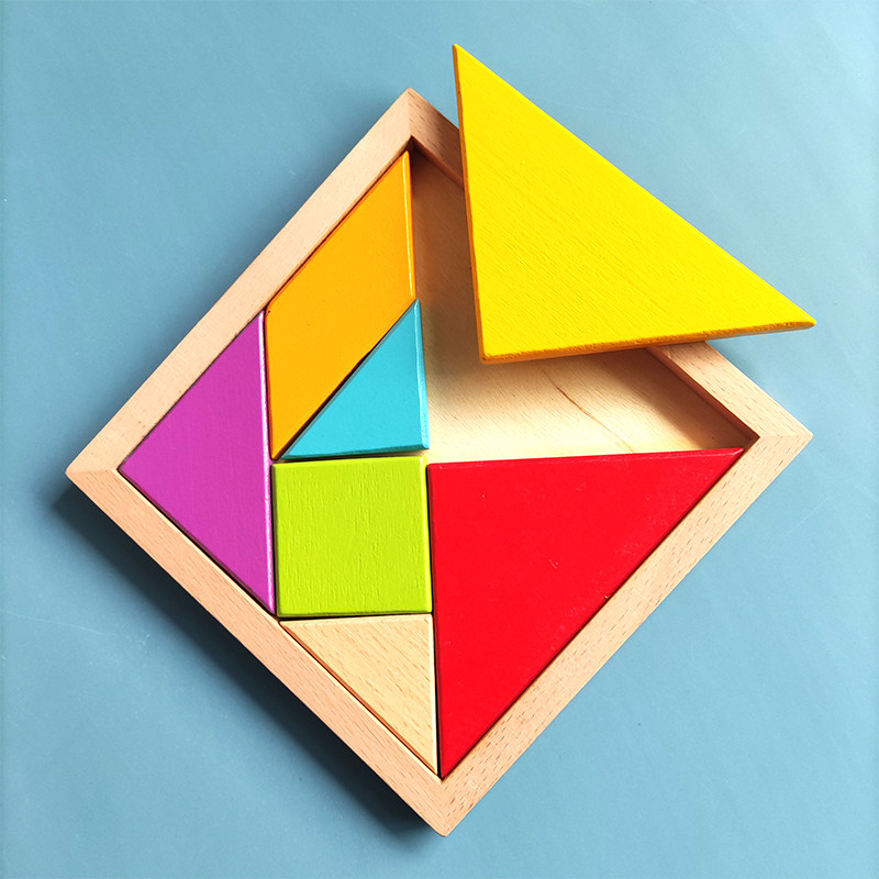 榉木七巧板智力拼图一年级下册数学教具学生木制拼装益智拼板玩具