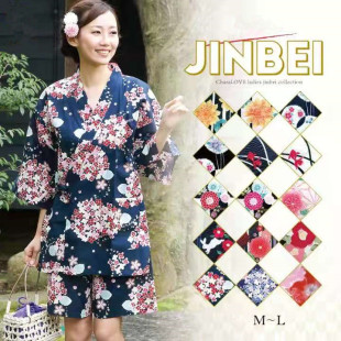 睡衣日系家居服和风汗蒸服JINBEI 日本传统女士甚平浴衣和服日式