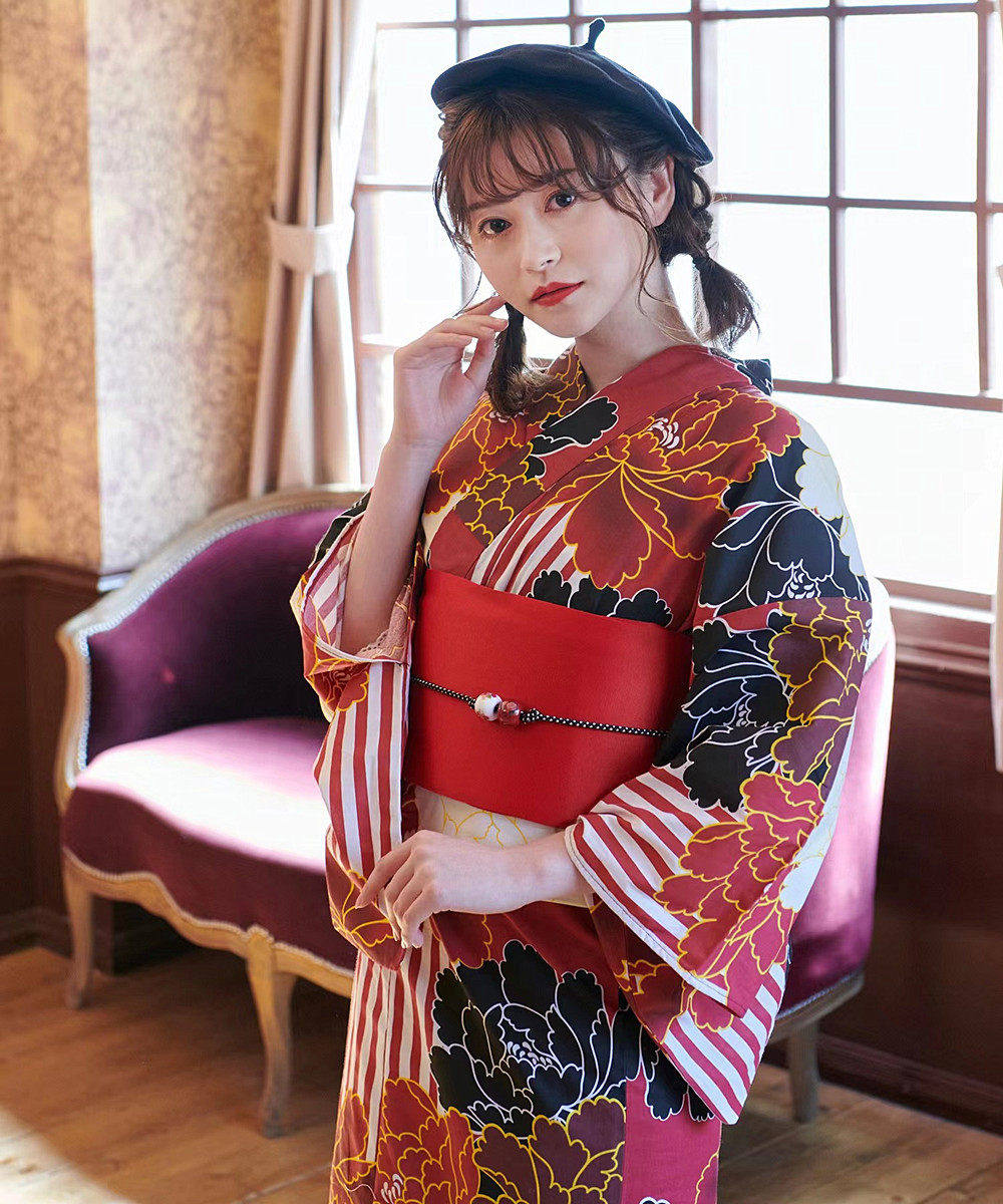 日本和服浴衣女 正装纯棉传统款式日系拍照复古服 日本旅和服