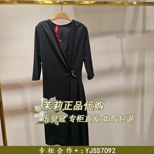5999 雅莹女装 国内专柜代购 2022春V领不规则连衣裙EPHPA4638A