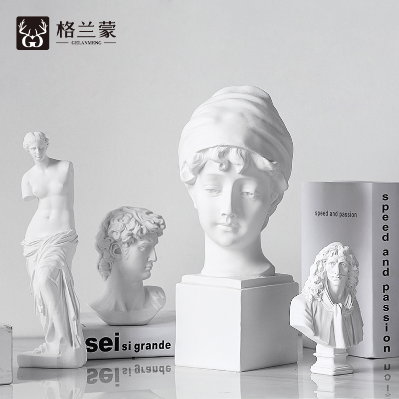 北欧文艺简约复古素描头像大卫立体树脂石膏像房间酒柜装饰品摆件