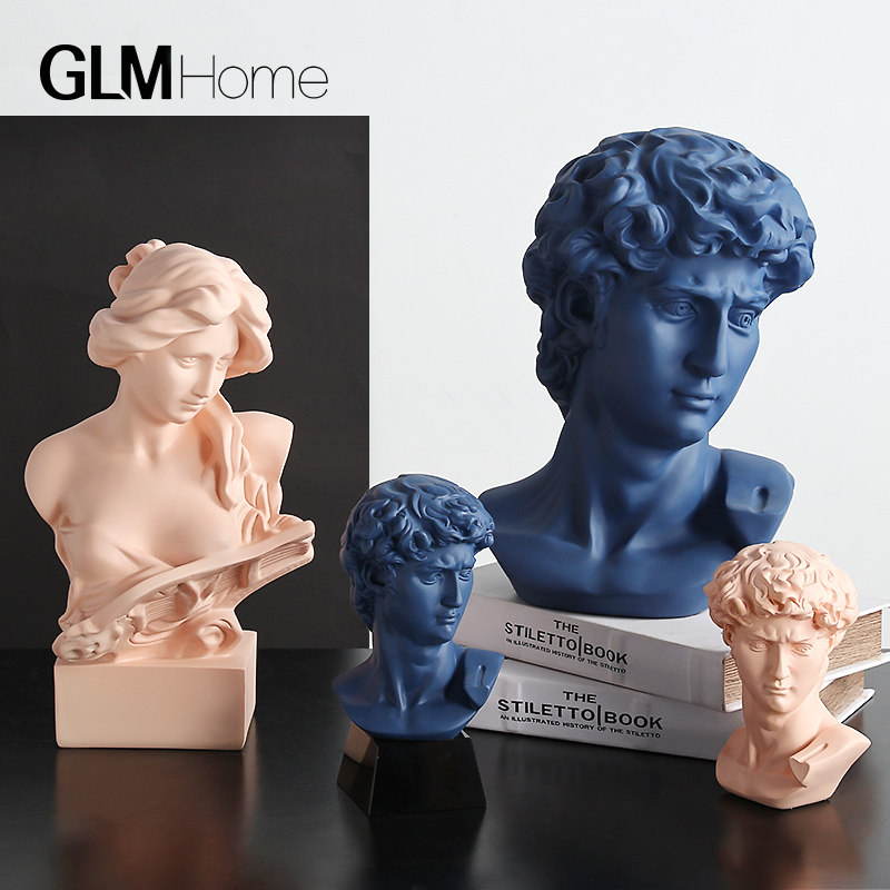 北欧莫兰迪色人物雕塑摆件大卫艺术石膏头像样板房间装饰品工艺品