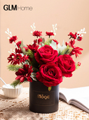 高档手感保湿 玫瑰花客厅红色装 饰花艺摆件餐桌花假花彷真花摆设花