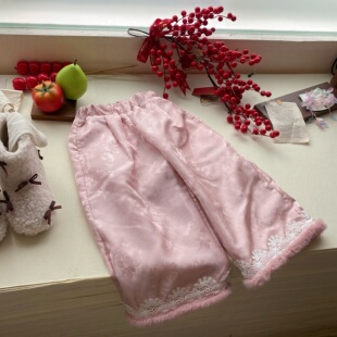 女童裤子2025冬季新款粉色洋气阔腿裤蕾丝花边宽松休闲长裤