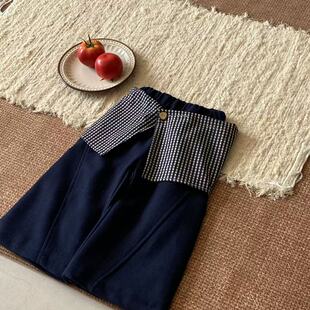 女童裤子2025秋冬新款韩版洋气儿童格子屁帘一体绒毛呢长裤直筒裤