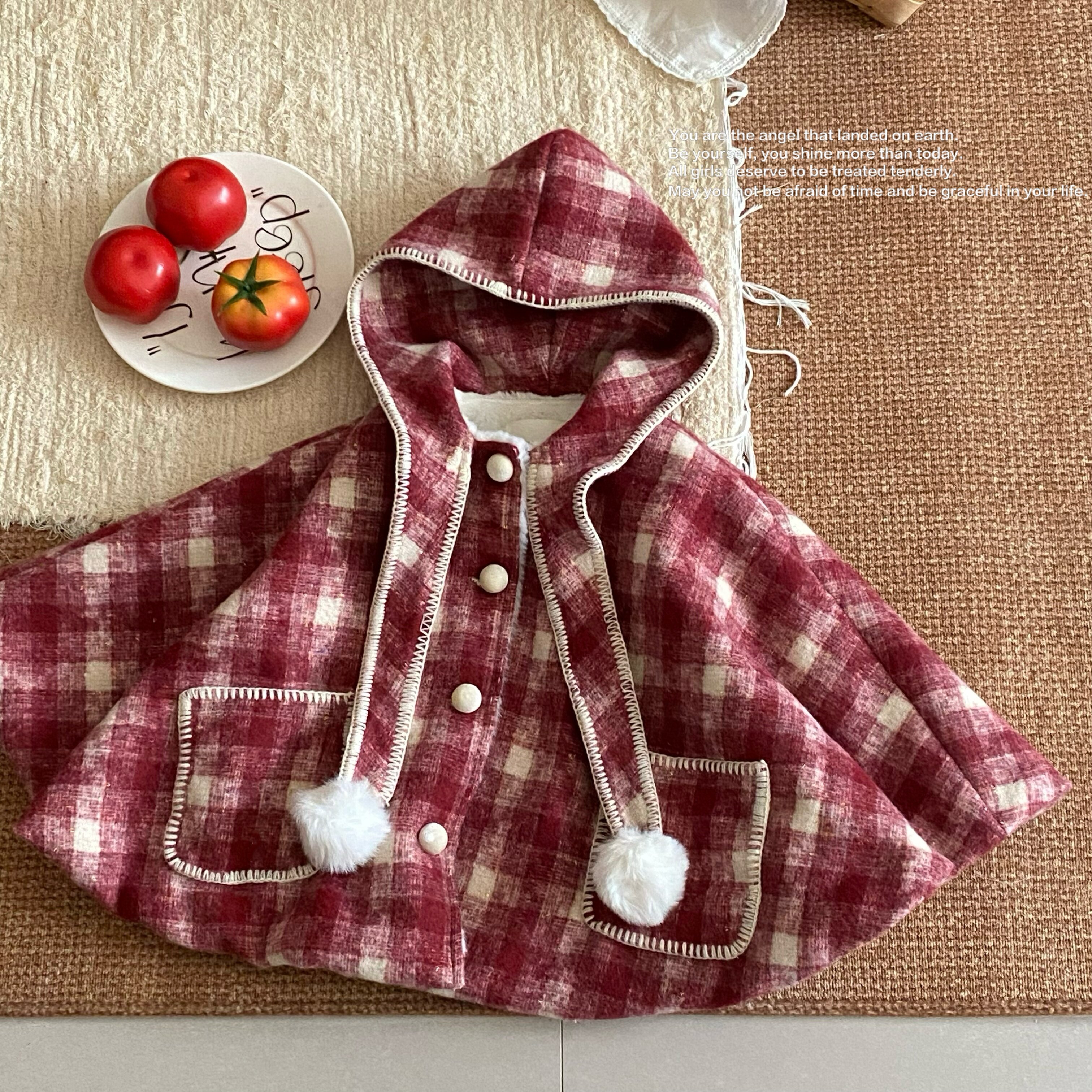 女童格子连帽斗篷2025秋冬新款韩版洋气加绒保暖外套女宝披风上衣,童装/婴儿装/亲子装,披风/斗篷,淘宝优惠券,粉丝福利购,淘宝优惠卷