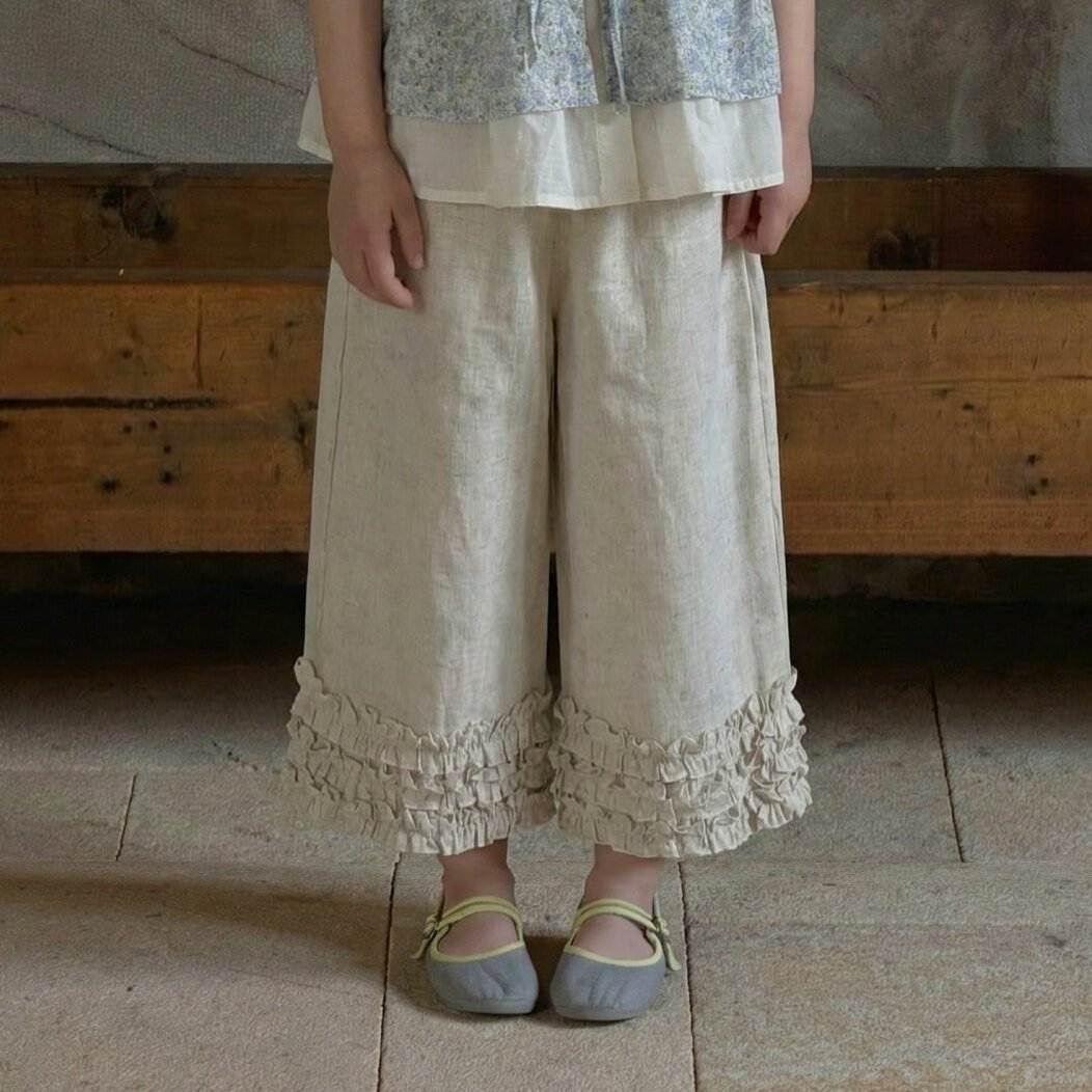 女童夏季新款花边阔腿九分裤