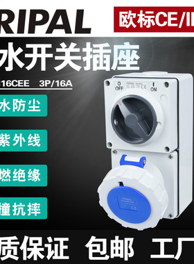 KRIPAL科瑞普德国欧标16A插座带开关IP66户外组合3孔56CV316CEE