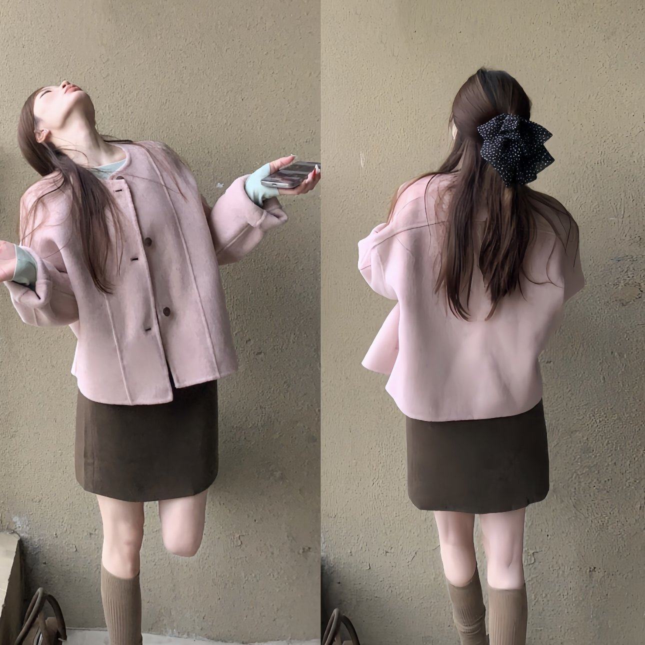 简约粉色圆领毛呢外套氛围感减龄韩系短款呢子大衣,女装/女士精品,毛呢外套,淘宝优惠券,粉丝福利购,淘宝优惠卷