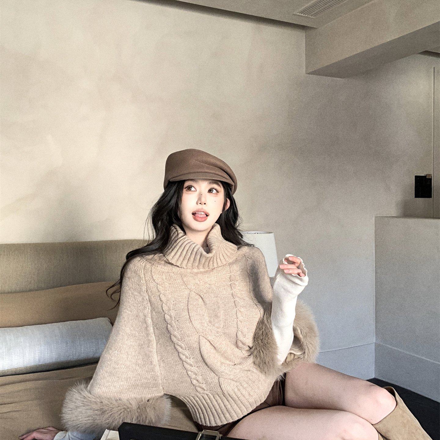实拍～秋冬 袖口狐狸毛高领羊毛混纺麻花毛衣+羊毛打底+a字短裤女,女装/女士精品,毛针织衫,淘宝优惠券,粉丝福利购,淘宝优惠卷
