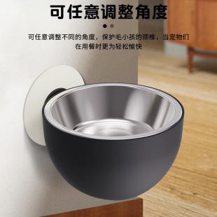 磁吸壁挂式猫狗通用碗不锈钢慢食碗可调节防倾倒宠物食盆热销潮流
