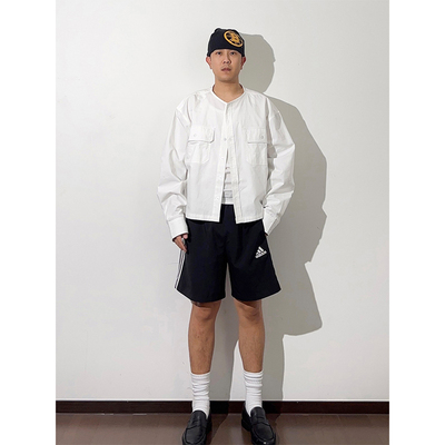 GWHEN 简约无领宽松短款白色长袖衬衫 男女