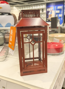 宜家云芬特烛台灯红色22cm室内户外防风灯笼圣诞装饰烛台国内代购