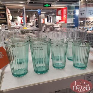 宜家瓦达恩新款玻璃杯4件套浅青绿色耐热钢化玻璃喝水杯国内代购