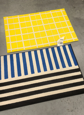 宜家瓦德普拉斯短绒地毯黄色方格图案黑色条纹防滑成都国内代购