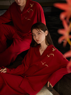 同语25年情侣红色睡衣春夏季柔软纯棉套装男女喜庆结婚新婚家居服