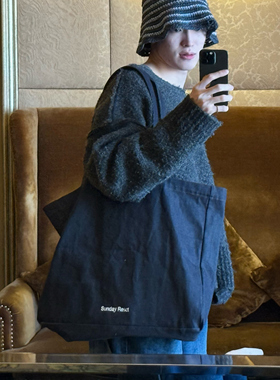 Sunday Reset 通勤常备超大容量logo印花靛蓝色原牛单肩包