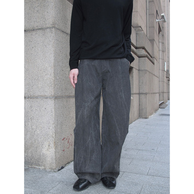 SDR闪电纹理无腰头秋冬直筒裤