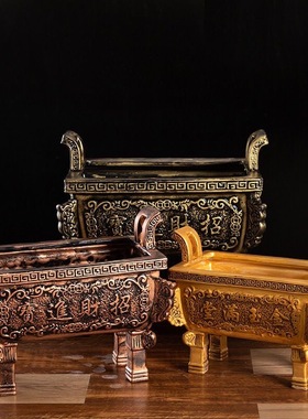 仿古铜大号特大号陶瓷香炉家用室内佛堂供奉上香炉陶瓷四足方形鼎