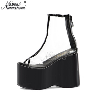 13cm超高跟鞋透明鱼嘴松糕跟cos漫展舞台演出欧美摩登风性感短靴