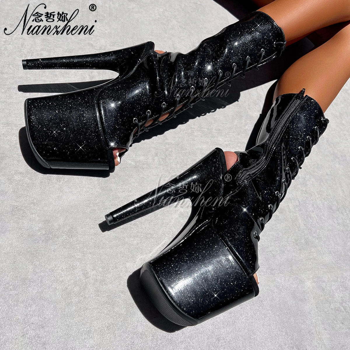 模特走秀高跟鞋恨天高细跟情趣舞台演出变装大码20厘米超高跟鞋女