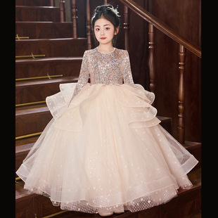 大童礼服女童连衣裙秋冬新款轻奢小众高端公主裙主持人钢琴演出服