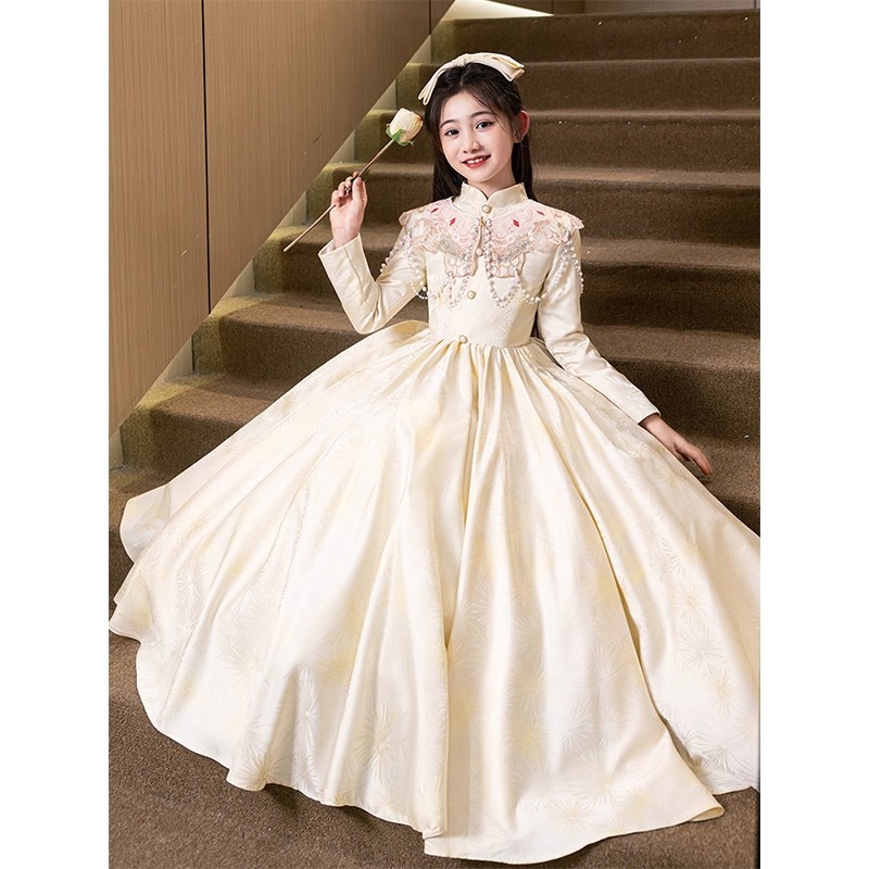 中大童胖妹妹MM汉服女童连衣裙秋冬中式公主裙二胡民族舞蹈表演服