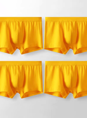 黄色男士内裤纯棉男平角裤加肥加大胖子透气舒适中腰四角短裤衩