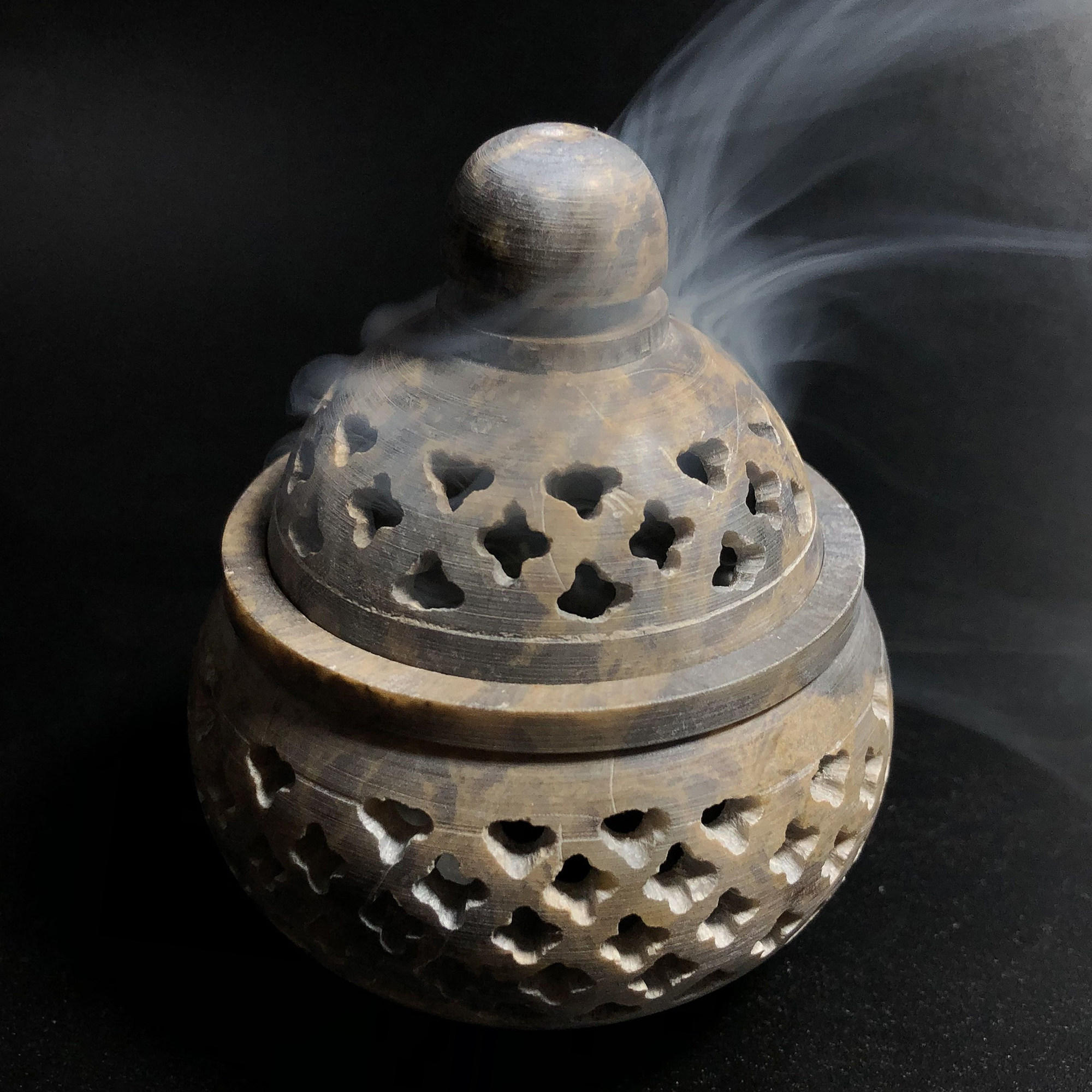 印度皂石 家居摆件 可放香锥 烛台 手工雕刻 塔香香薰炉