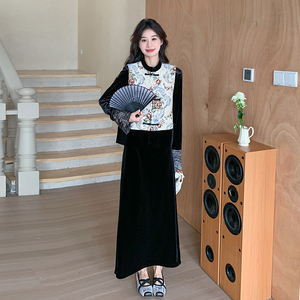 新中式刺绣连衣裙套装女2025春秋新款高级感中国风盘扣马甲两件套图片