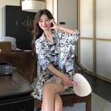 新中式国风水墨印花套装女2025夏季新款小个子盘扣衬衫短裤两件套，商品下架区，柒柒家