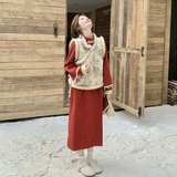 新款大货新中式加绒连衣裙+夹棉马甲套装275-Q772-P255-K368，女装汉服，柒柒家
