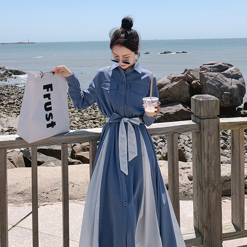 主推款大货已出拼色长款连衣裙法式长裙087-Q119-P115-K168,女装连衣裙,柒柒家