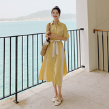 大货已出黄色法式长款连衣裙087-Q118-P115-K168，女装连衣裙，柒柒家