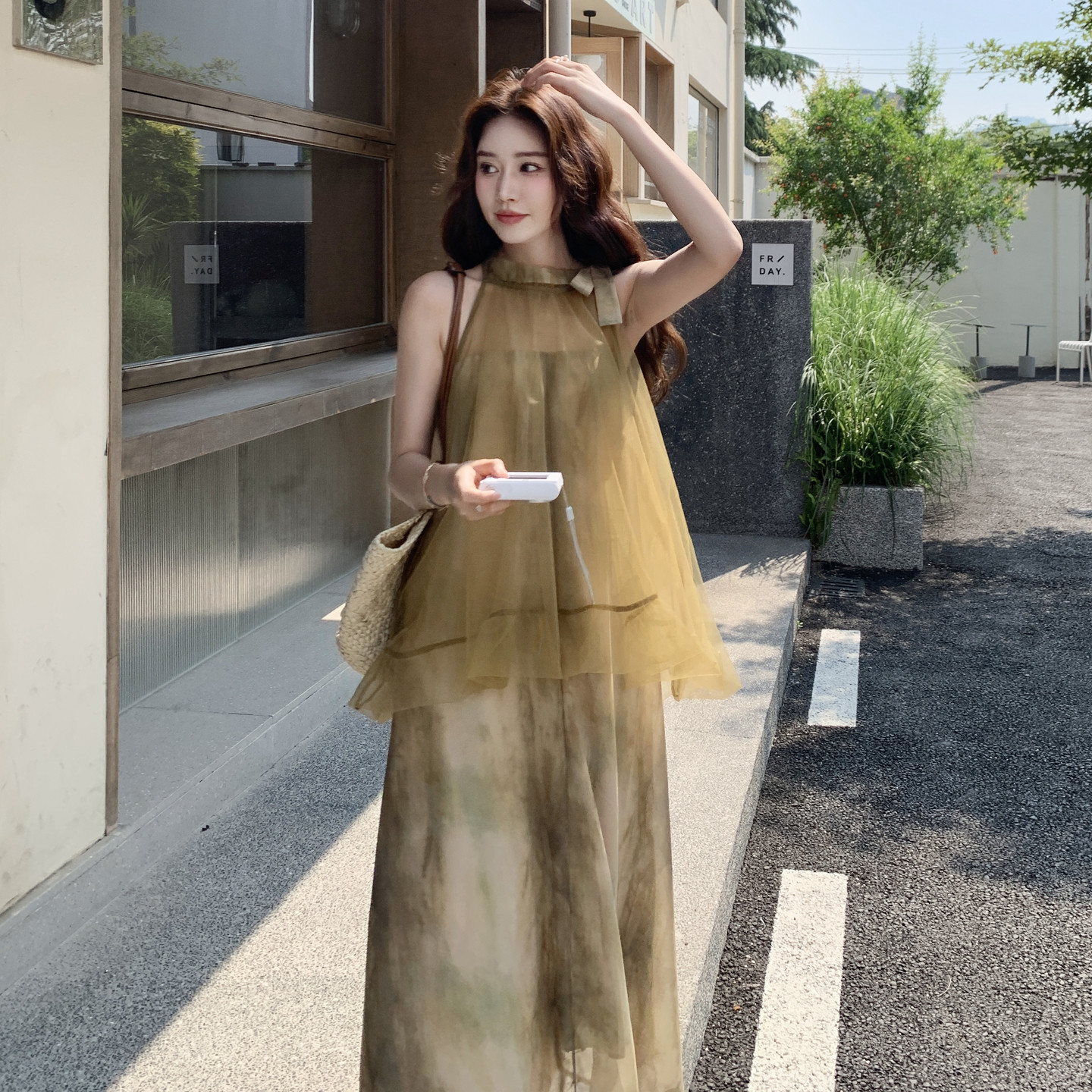 新图假两件网纱连衣裙2C525-Q284-P125-K178,女装连衣裙,柒柒家