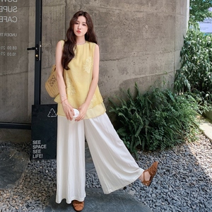 通勤时尚套装宽松上衣阔腿裤法式女装高腰套装显瘦显瘦气质时尚图片