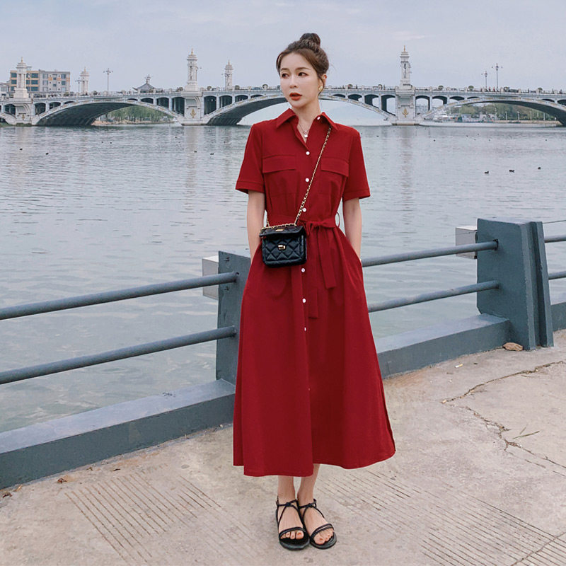 永不断货红色连衣裙长裙2C525-Q81-P105-K158，女装连衣裙，柒柒家