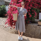 大货已出格子长款法式连衣裙087-Q112-P105-K158，女装连衣裙，柒柒家