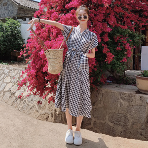 大货已出 格子长款法式连衣裙087-Q112-P105-K158,女装连衣裙,柒柒家