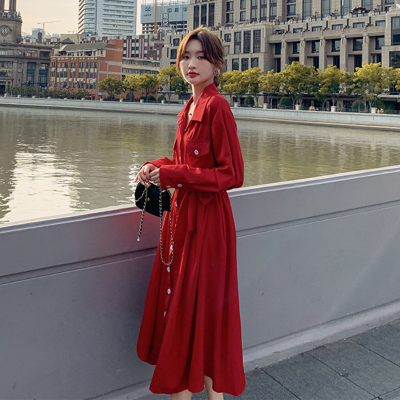 主推款图大货已出红色长款法式连衣裙087-Q166-P105-K158，女装连衣裙，柒柒家