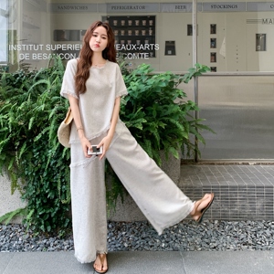 时尚套装高腰休闲复古夏装垂感时尚短袖外穿显瘦宽松气质白色夏季图片