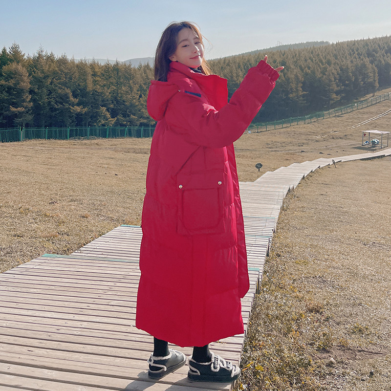 红色高级感超长款到脚踝羽绒棉服女冬季新款韩版宽松加厚棉袄外套,女装棉衣/棉服,柒柒家