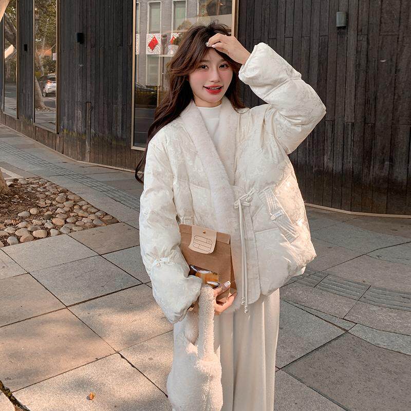 新中式国风印花气质羽绒服女2025冬季新款显瘦保暖加厚白鸭绒外套,女装羽绒服,柒柒家