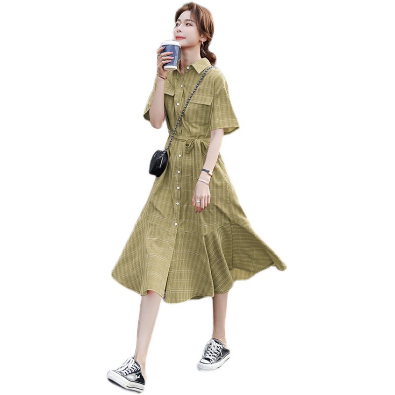 主推款大货已出格子鱼尾连衣裙087-Q80-P105-K158,女装连衣裙,柒柒家