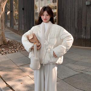新中式国风印花气质羽绒服女2025冬季新款显瘦保暖加厚白鸭绒外套图片