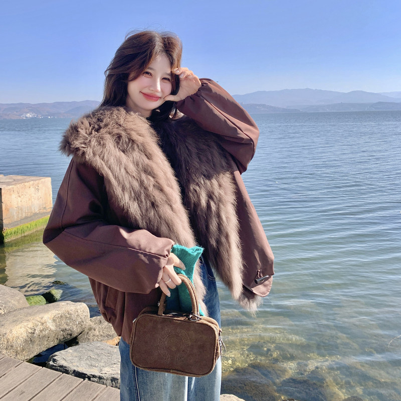 新款大货真毛领狐狸毛90白鸭绒超高品质275-M788-p455-k598，女装羽绒服，柒柒家