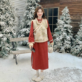 新款大货新中式加绒连衣裙+夹棉马甲套装275-Q772-P255-K368，女装汉服，柒柒家